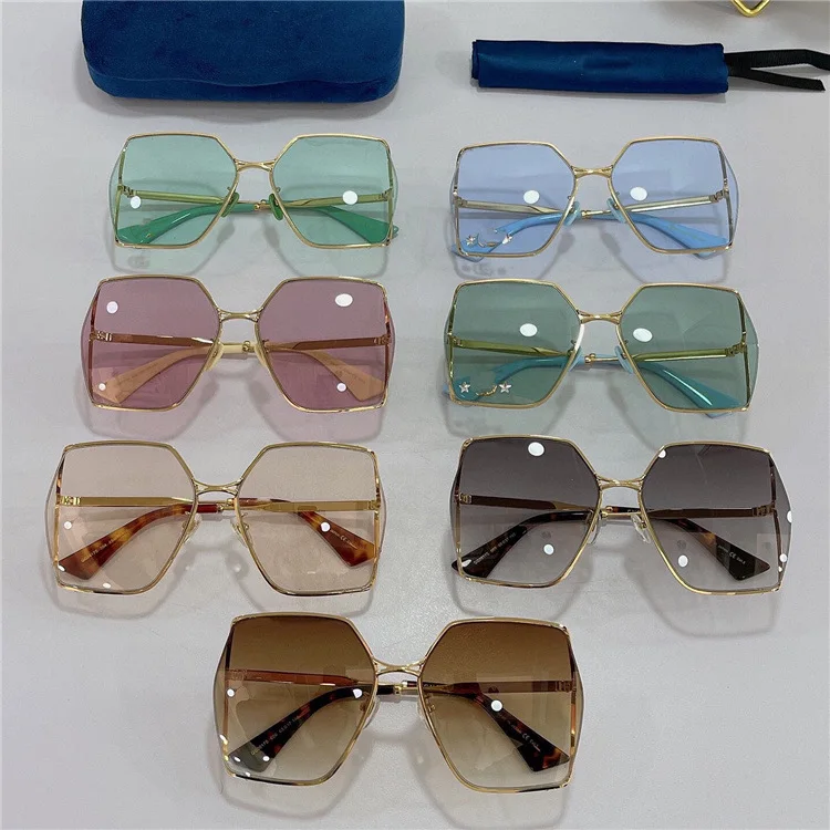 Retro Clear Solid Color Big Square Metal Frame Rhinestone Stars GG0817 Sunglasses Luxury Brand Transparent Shades Women 2021 square sunglasses