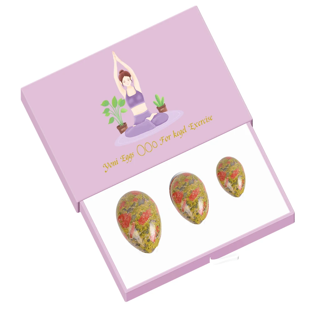 

Natural Unakite Drilled Yoni Egg Set 100% Natural Precious Gemstone Kegel Exerciser Yoni Wand Jade Eggs Real Stone Massage Balls