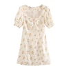 XNWMNZ za 2022 France short sleeve summer women dresses Chic Center Ruched Women's mini dress Vintage Small Floral Print vestido ► Photo 2/6