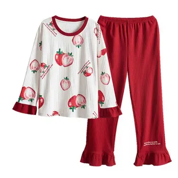 

Women Plus Size Long Sleeve Pajamas Set Color Block Fruit Sleepwear Loungewear M7DD