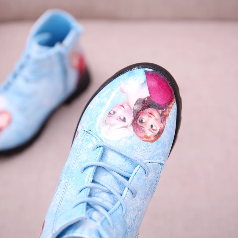 Детская обувь принцессы; Детские Мультяшные сапоги; зимние сапоги из искусственной кожи с блестками; Новые Теплые ботильоны на шнуровке с круглым носком для девочек