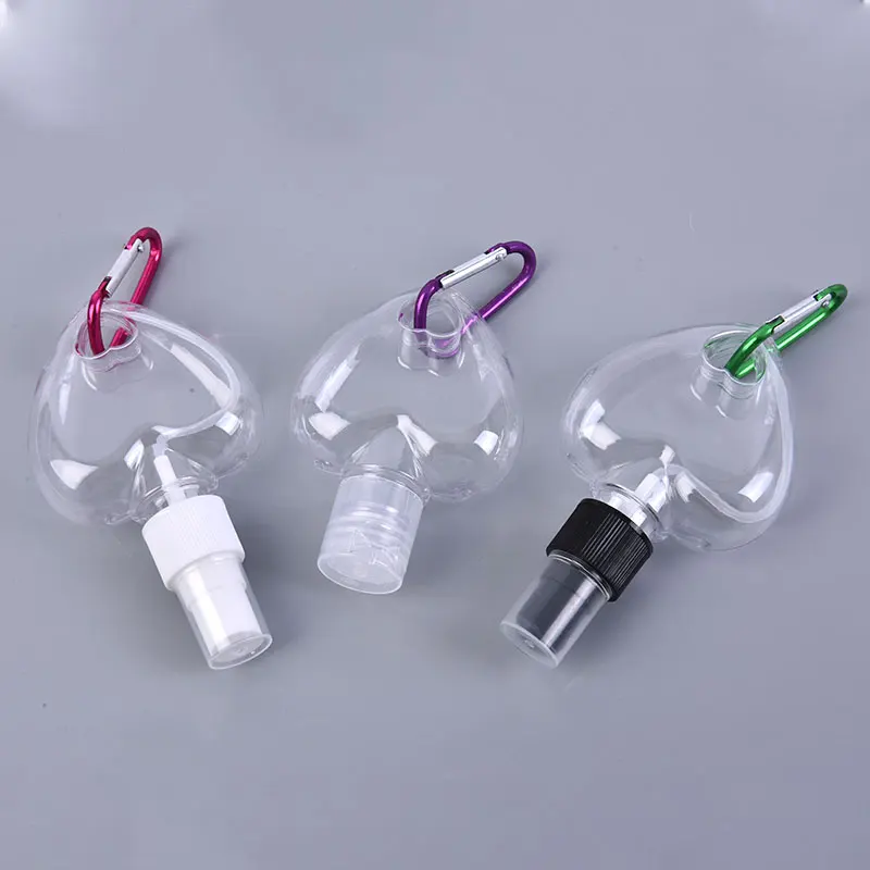 

1PC 50ml Portable Heart Shape Empty Refillable Bottle With Key Ring Hook Travel Hand Sanitizer Bottle Hook Keychain Carrier