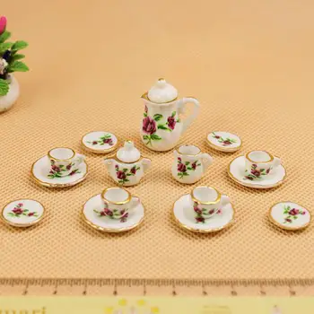 

1:12Tableware Teapots Coffee Cups Saucer Tray Plate Tea Set Pot Kitchen Decor Dollhouse Miniature Christmas Gift Doll Accessorie