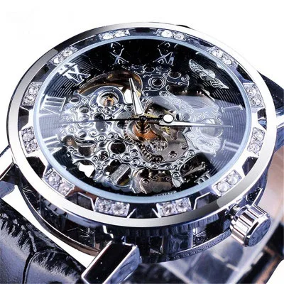 

2019 Transparent Fashion Diamond Display Luminous Hands Gear Movement Retro Royal Design Men Mechanical Skeleton Wrist Watches