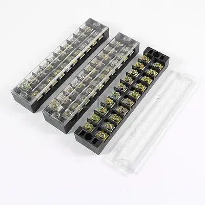 

3 Pcs 600V 25A 10 Positions Dual Rows Covered Barrier Screw Terminal Block Strip