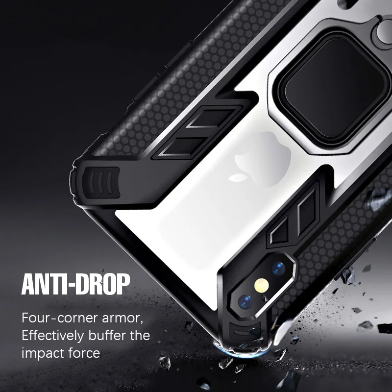 Luxury Shockproof Armor Case on the For IPhone XR X XS Max Car Ring Holder Clear Cover for IPhone 7plus 8plus 6 6s 7 8 Plus Case