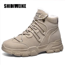 Новые зимние ботинки на толстой подошве женские ботильоны на платформе со шнуровкой теплые зимние женские кроссовки на меху Размер 36-40 J669