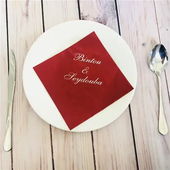 

100pcs Red Personalized Wedding Napkins Custom Bride Groom Name Paper Napkins Wedding Table Decor Party Table Centerpieces