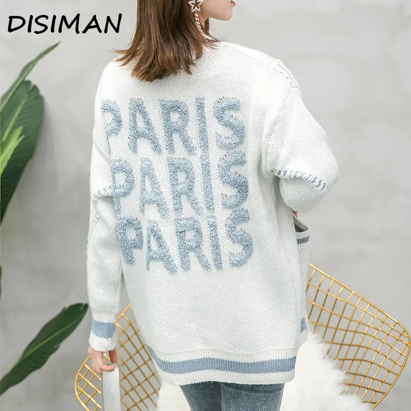 

DISIMAN fall luxury cardigan plus size knitted sweater streetwear high quality sweaters striped v neck long sleeve woman clothes