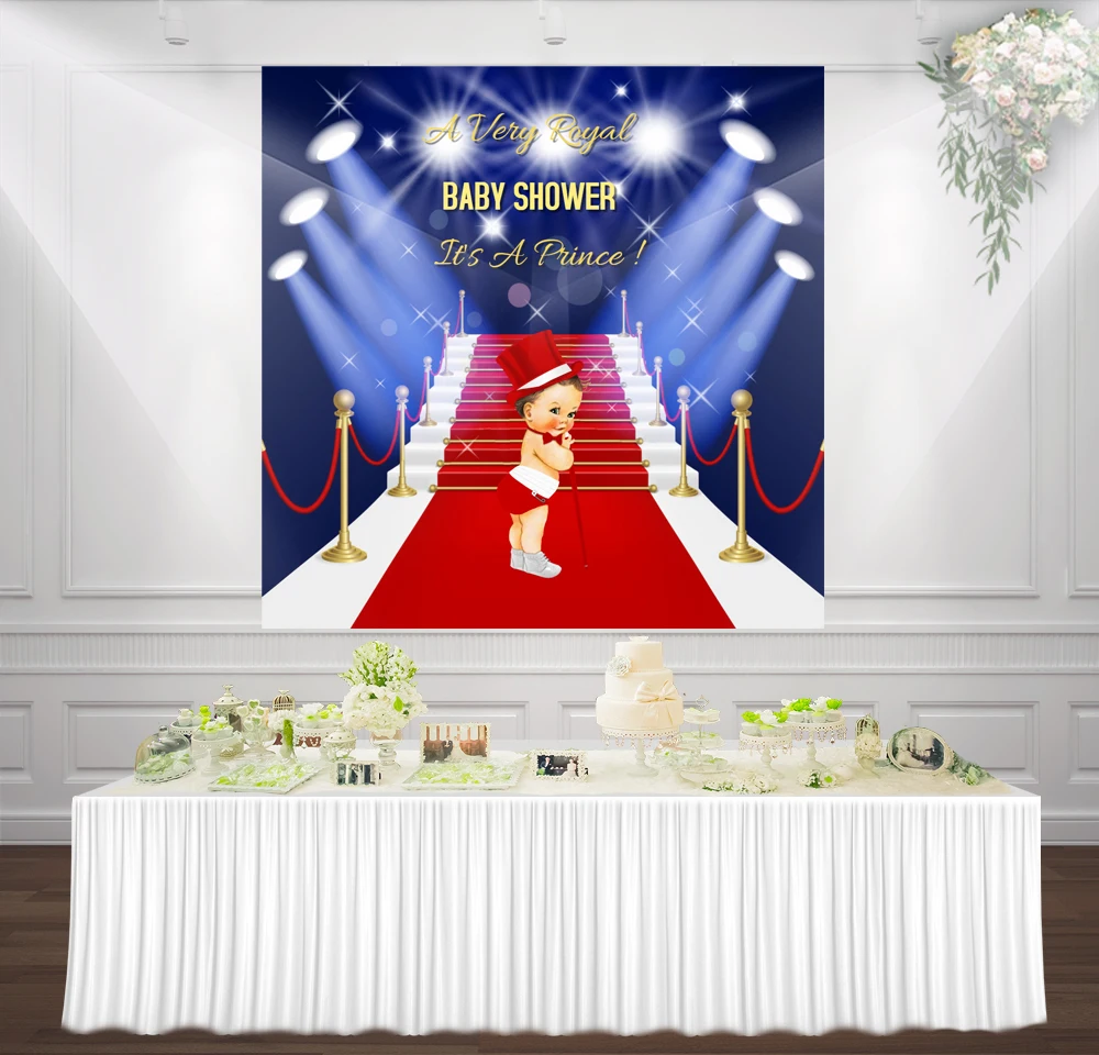 HUAYI Red carpet Royal Prince Theme flash Navy Blue photography backdrop Birthday Party baby shower Vinyl photo background sm025