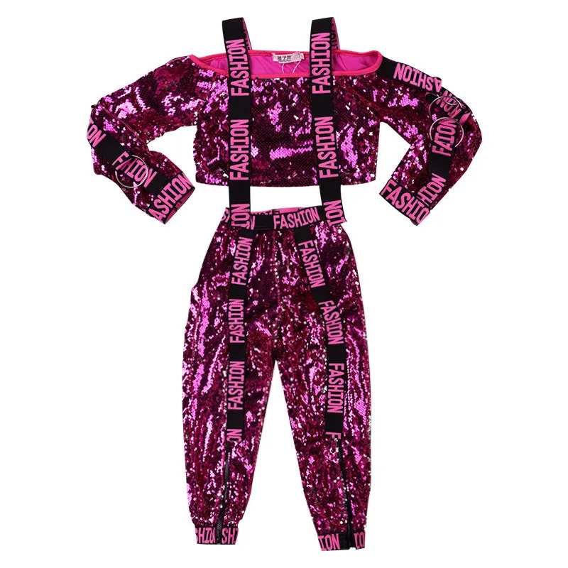 2 pcs set Детские костюмы; танцевальное платье для девочек с блестками; одежда для выступлений для девочек; костюмы для джазовых танцев - Цвет: 2 pcs set