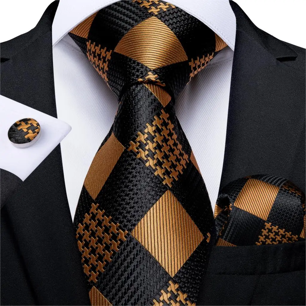 Золотые однотонные Цветочные клетчатые Галстуки Пейсли для мужчин платок запонки шелковый галстук набор DiBanGu Дизайнерские мужские свадебные галстуки мужской подарок - Цвет: MJ-7328