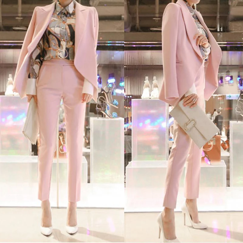

Fashion Women's Suit Jacket and Pants Two Pieces Formal Work Office Suit Shoulder Oblique Button Blazer Slim Pants Suits