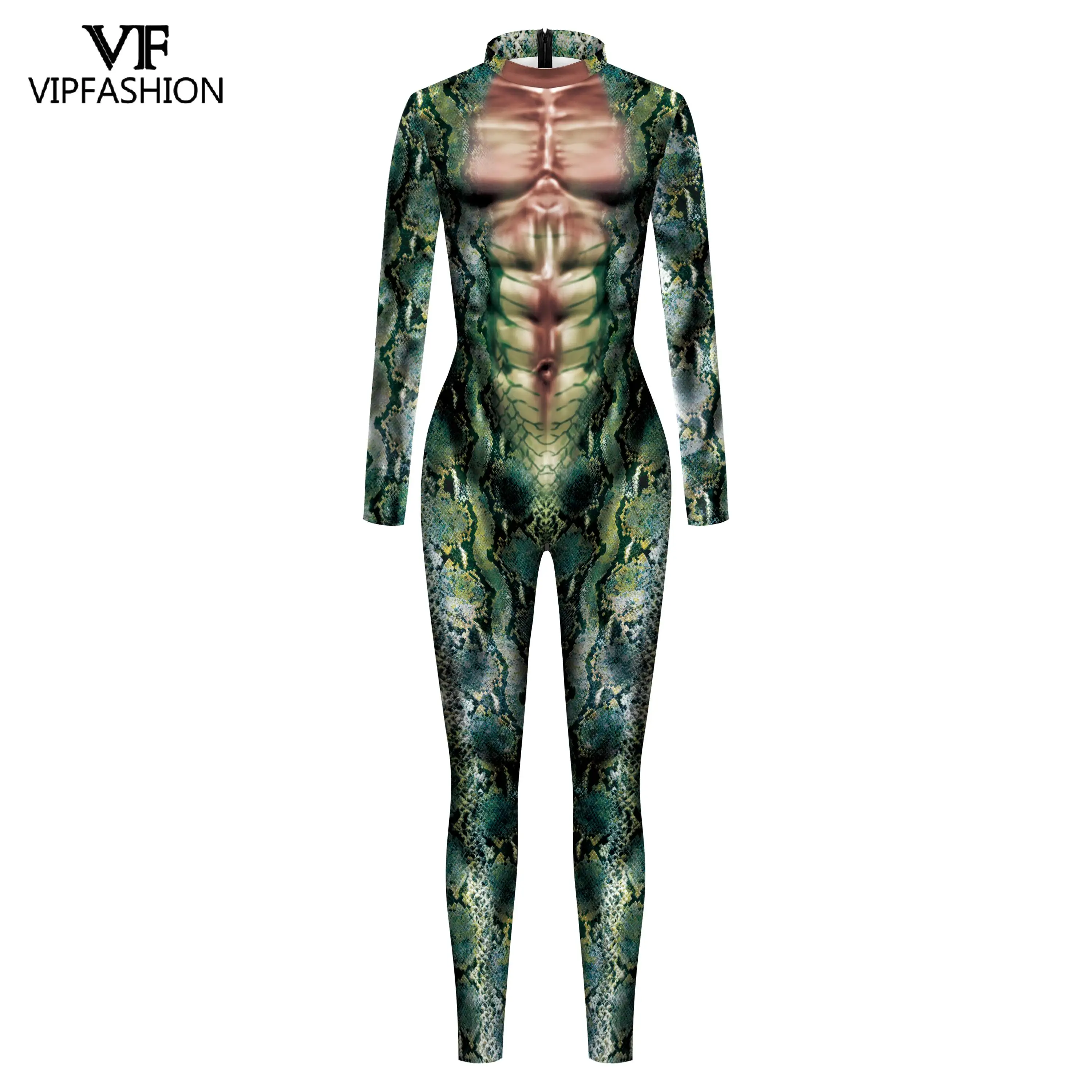VIP FASHION Women Snake Print Jumpsuit Men Carnival Purim Halloween Costume 3D Printing