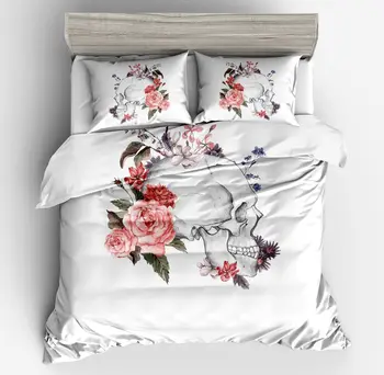 

Skull Duvet Cover Set Bedding Set Bones Roses Floral Micorfiber Comforter Cover with 2PCS Pillow Shams