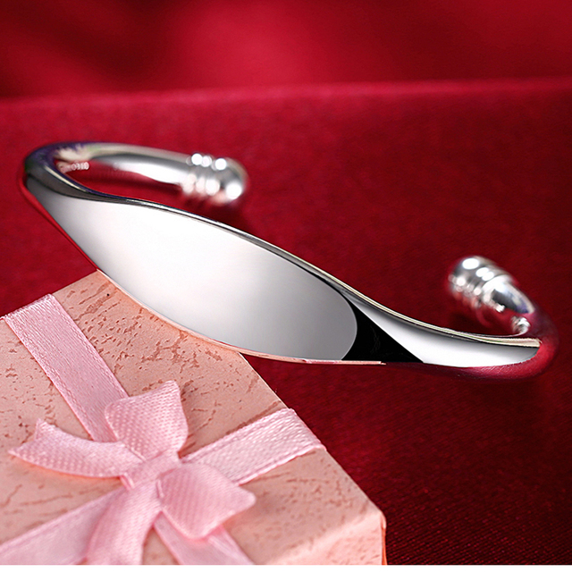 Trendy Style 925 Silver Round Heart Open Bracelet For Women Fashion Jewelry Cuff Bangles