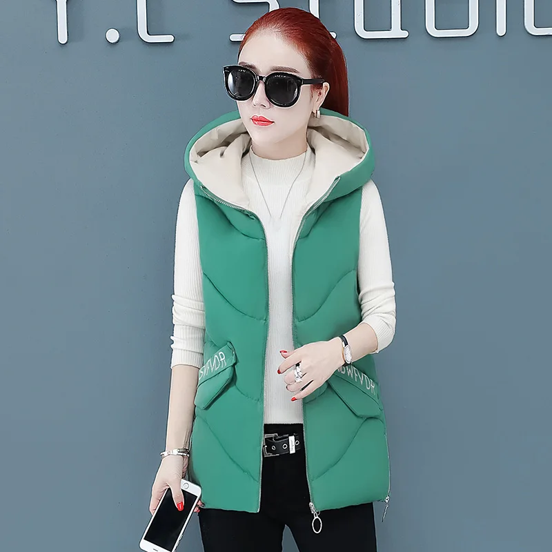 Women Hooded Cotton Vest 2019 New Korean Winter Fashion Solid Patchwork Sleeveless Zipper Pockets Office Lady Thick Outerwear | Женская