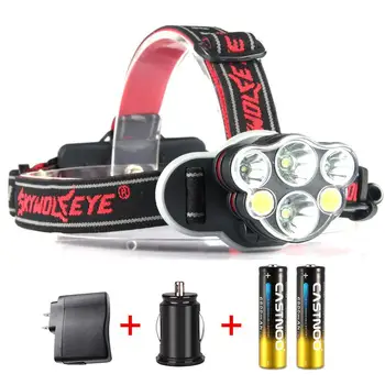 

8000 LM T6+XPE+COB LED USB Headlight Super Bright 8 Modes Lamp For Camping+2*18650 Battery +AC Charger+Car Charger