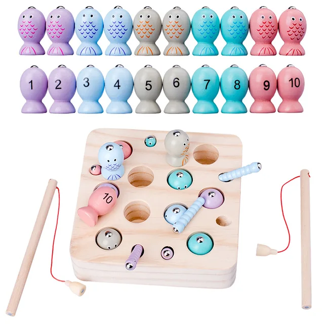 New Baby Wooden Montessori Toys Digit Magnetic Games Fishing Toys Game Catch Worm Educational Puzzle Toys For Children Gifts 1