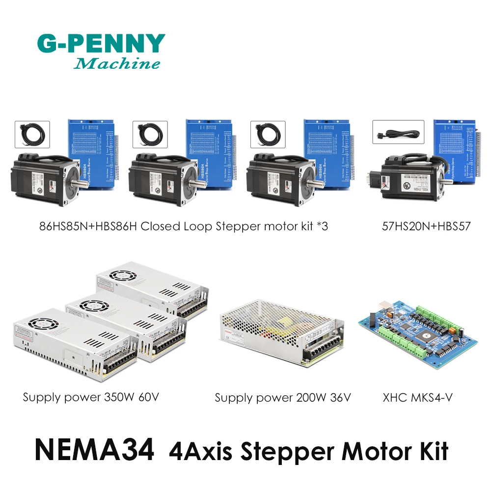 Nema34/23 4Axis CNC controller kit 86*85 57*20 closed loop motor+MKS/XHC/ET/DDCSV3.1 Controller+Power 350W60V+200W36V | Инструменты