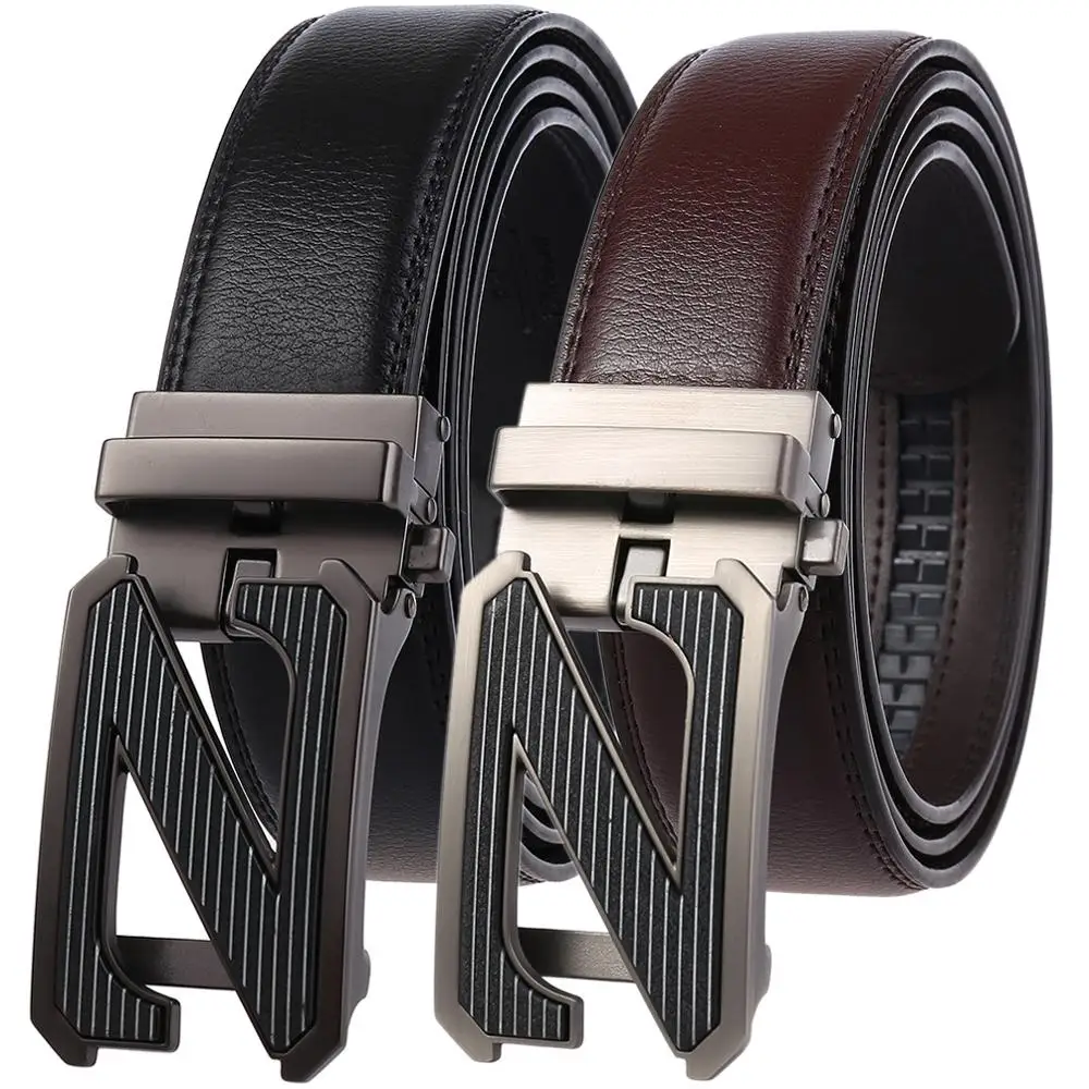 

Famous Belts for Men 2019 Cowhide Genuine Leather Automatic Buckle Belts Black Business Formal Belt Designer Male Strap