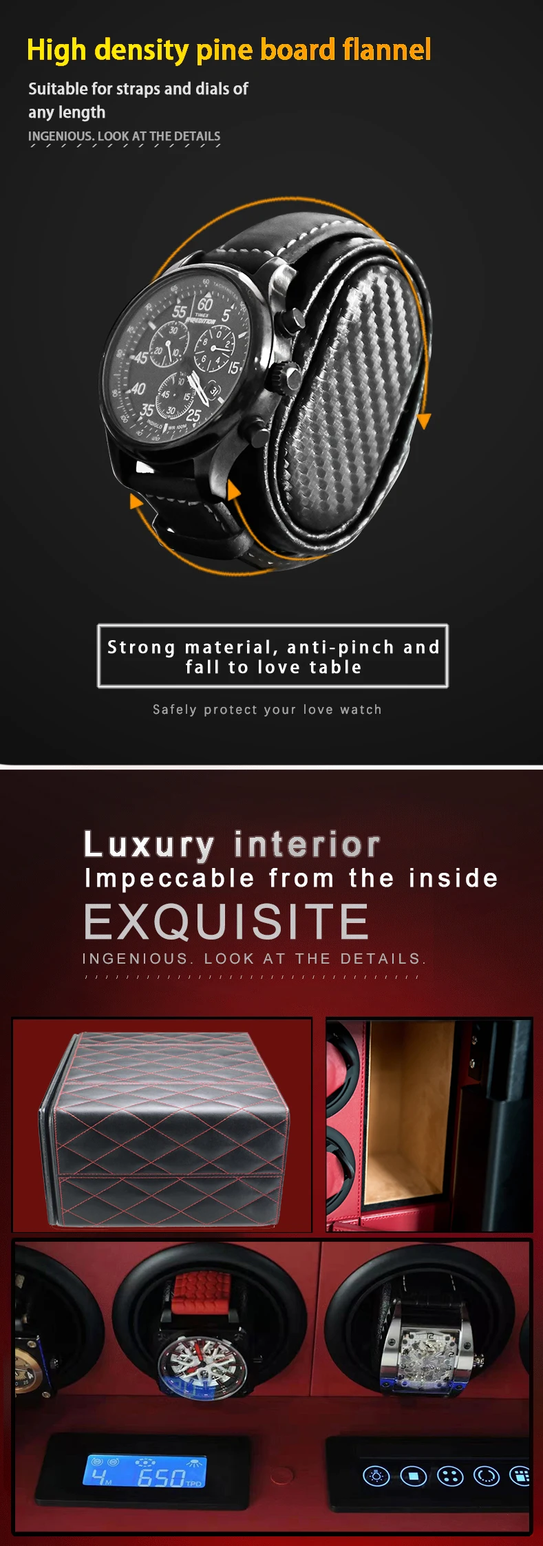 Custom Luxury Biometric Watch Winder Safe Box with 6, 9, or 12 Automatic Watch Rotating... - SKU LAWW1107 - UGI Packaging