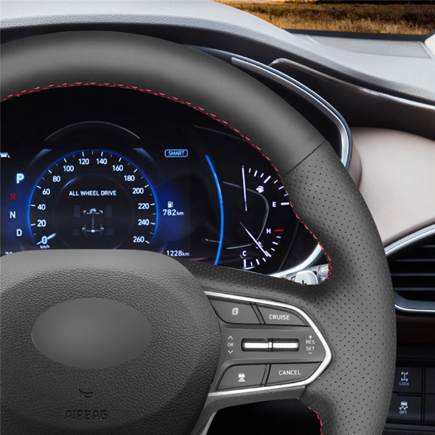 MEWANT черная искусственная кожа фотосессия для Hyundai Santa Fe 2019|Чехлы на руль| |