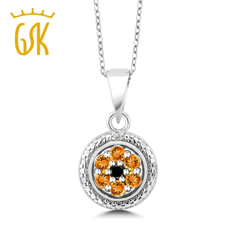GemStoneKing 925 пробы Серебряное женское ожерелье с подвеской желтый сапфир с черным и белым бриллиантом 0,40 cttw