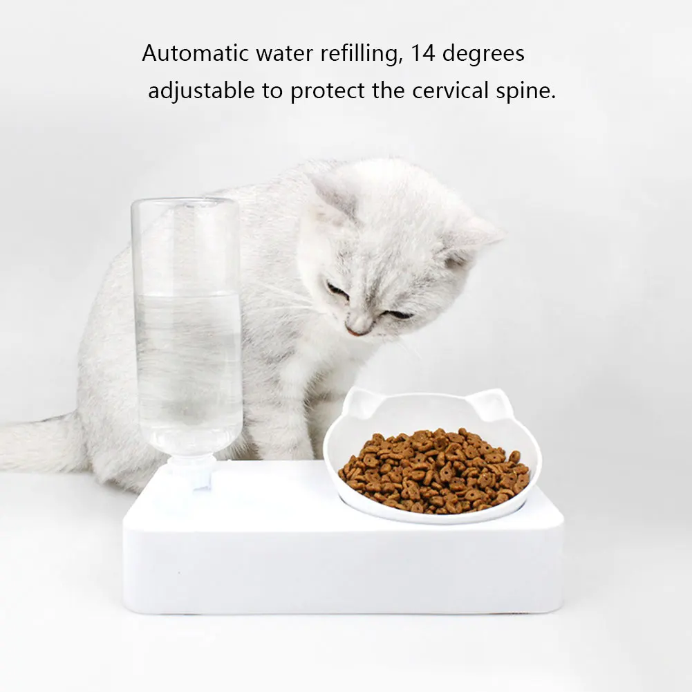 Cat Bowl Dog Water Feeder Lovely Rotating Adjustable Pet Water Plate Feeder Pet Supplies Neck Protection 2