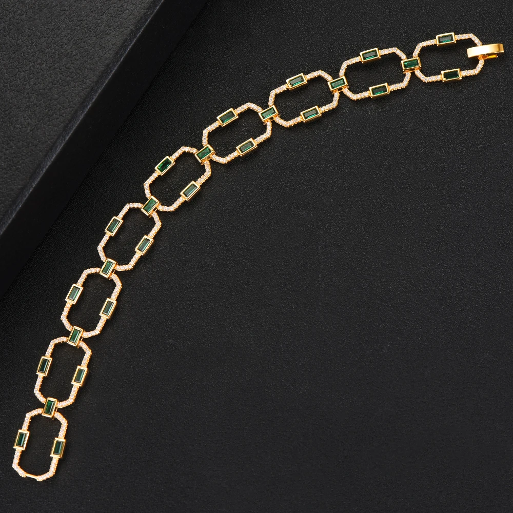 Brand Luxury Square Link Chain Bracelets Bangles Cubic Zircon CZ Vintage Bohemian Cuff Bracelets For Women Femme Fashion Jewelry