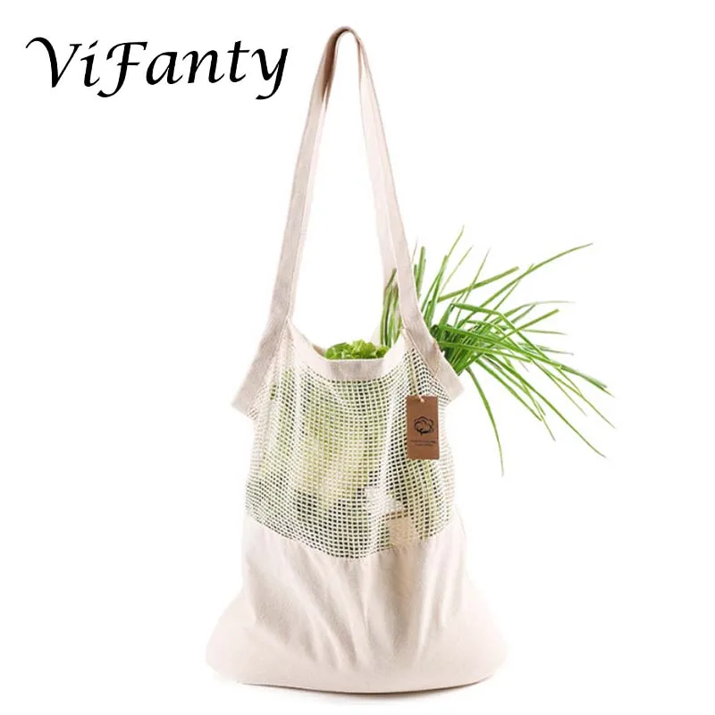 Kids Thick Tote String Woven Beach Reusable Net Bag Cotton Mesh Shopping Bag