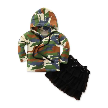 

2020 spring and autumn girls suit camouflage hooded + skirt suit