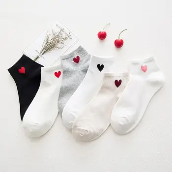 

8pcs=4pairs Women Short Socks Red Heart Cute College Fresh Female Socks Soft Cotton Summer Autumn Hot Sale Girls Sock Meias Sox