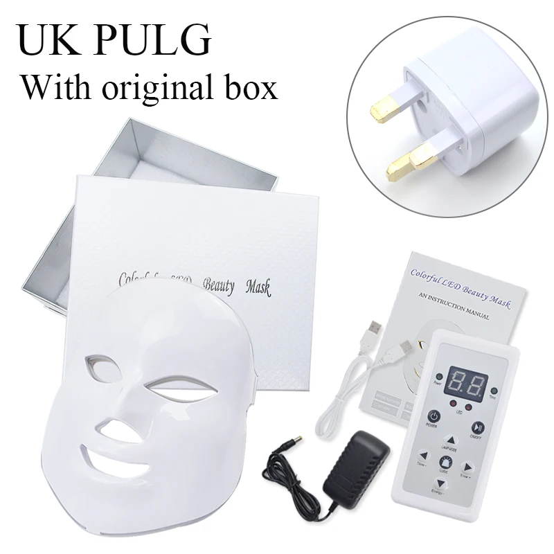 7 colors LED Facial Mask face mask Skin Care beauty Mask Photon Therapy Light Skin Rejuvenation Facial PDT Korean - Цвет: UK PLUG  WITH BOX