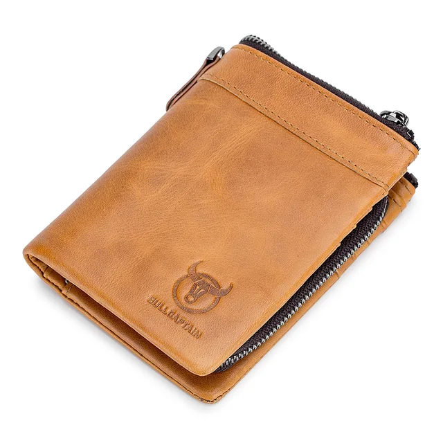 Bullcaptain Vintage Leather Buckle Wallet Coin Purse Wallet Card Men's Wallet Cartera Hombre Men's Handbag RFID Holder Yellow