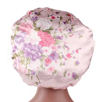 

4PCS Sleeping Caps Dacron Flower Pattern Wide Edge Hair Protection Hat Nightcap Chemotherapy Hat for Makeup