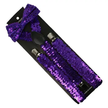 

Unisex 2 In 1 Glitter Fish Scales Sequins Solid Suspender Bow Tie Set Outfits A0NF