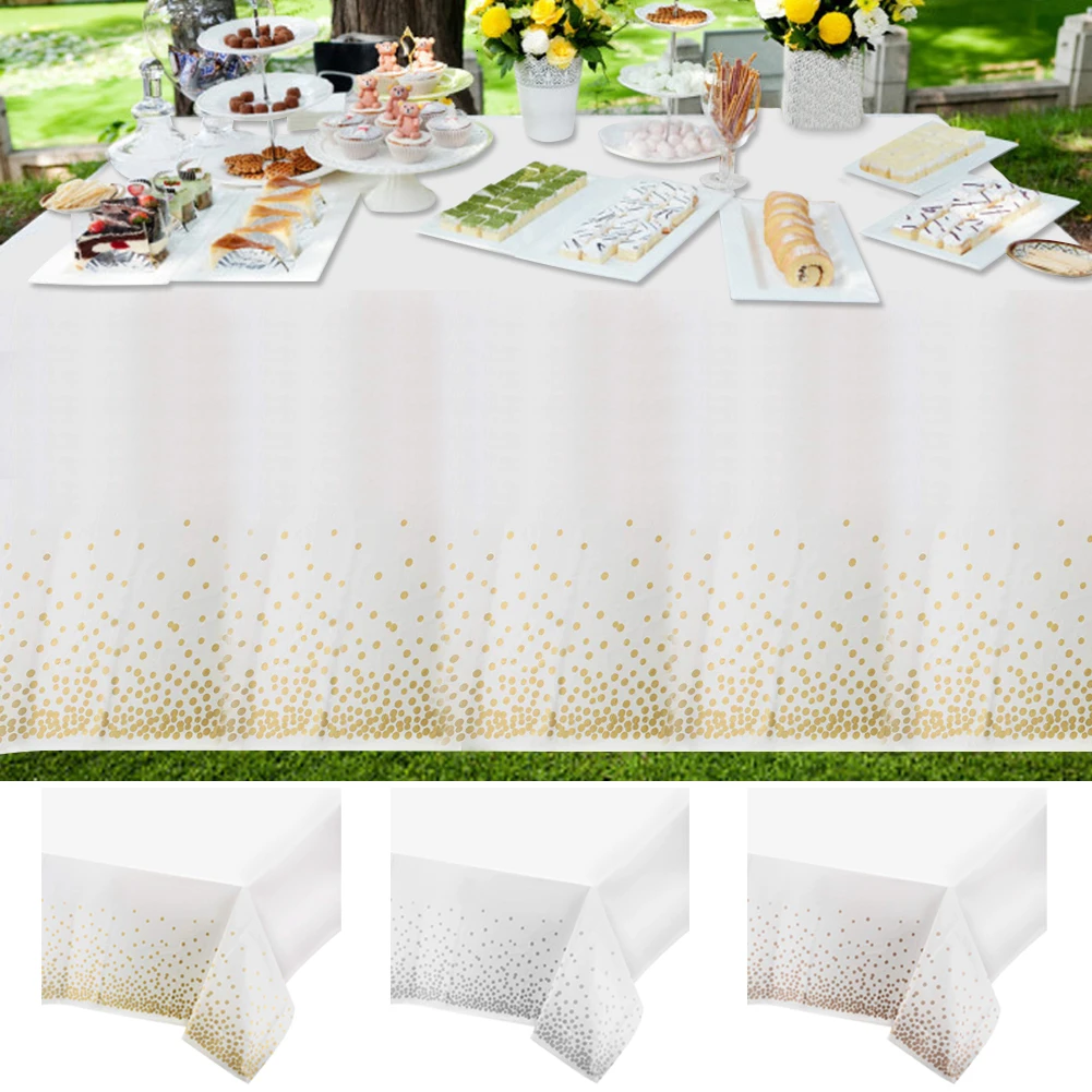 

1Pieces Disposable Tablecloth Plastic Tablecloths For Rectangle Table Gold Dot Rectangular Table Cover Christmas Wedding