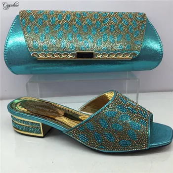

Most sky blue slippers shoes and purse bag set with rhinestones GY21, Heel Height 4CM