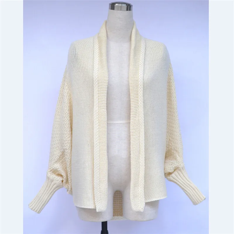 Бежевый Однотонный Кардиган с длинным рукавом, вязаный свитер для женщин, открытый шов, Повседневные свитера для женщин, Invierno, Свободный кардиган Mujer - Цвет: Бежевый