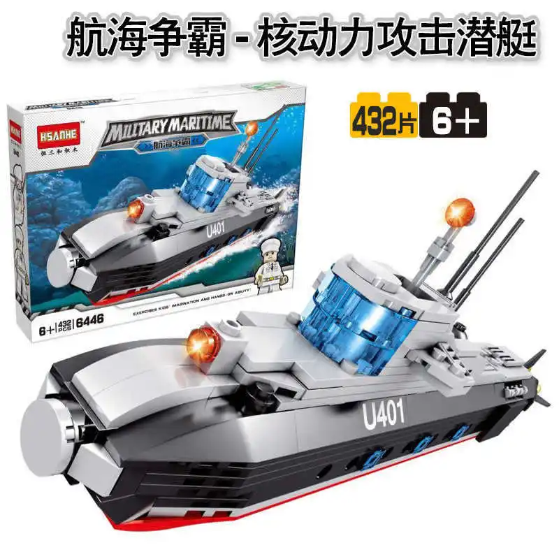 

HSANHE Navigation 6446 Nuclear-Powered Attack Submarine Warships Model Children'S Educational Small Particles Building Blocks To