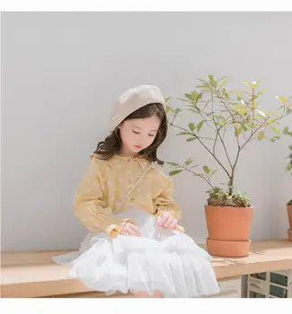 

2020 Spring Summer new Baby Girl Shirts Korean Style Polka Dot Cotton Linen long Sleeve Blouse Children's Tops E93028