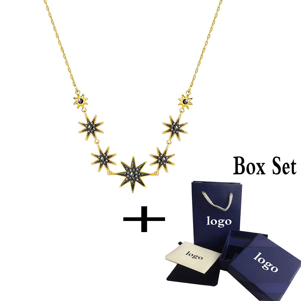 

SWA 2019 Original New Firework Necklace Women's Shiny Gold Star Pattern Necklace Pendant To Send Wife Lover Jewelry Gift Set