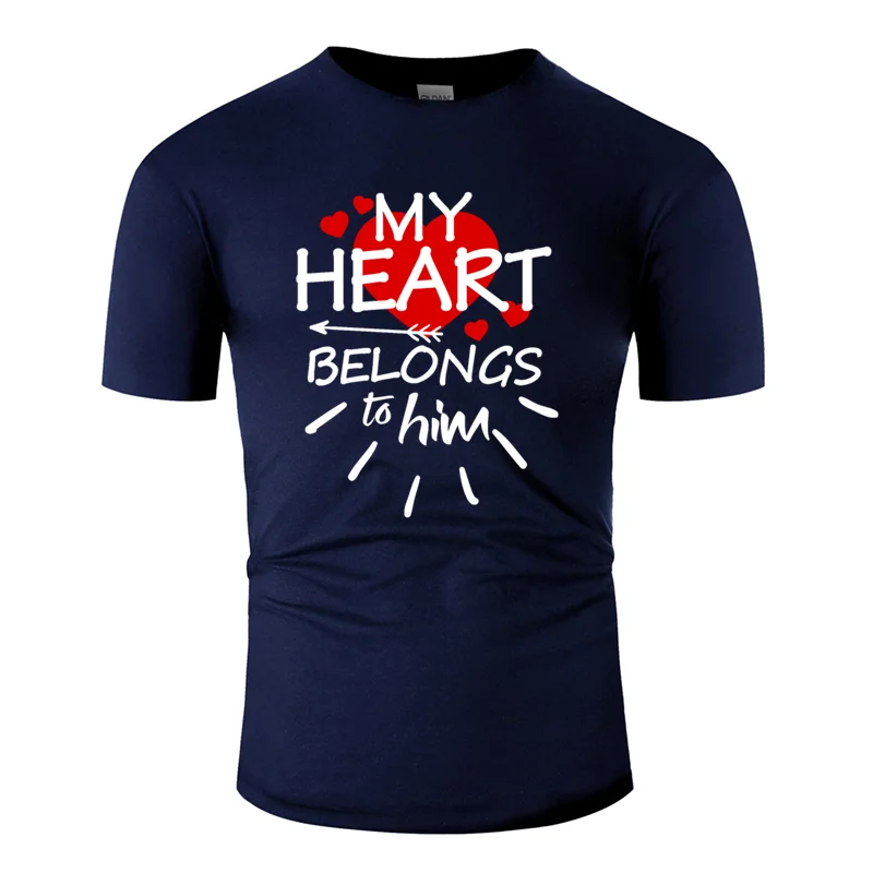 Men-Navy Blue Забавная Повседневная Базовая футболка с надписью «my heart is to him», Мужская облегающая футболка, Мужская футболка в стиле Харадзюку, европейский размер, S-5xl - Цвет: Men-Navy Blue