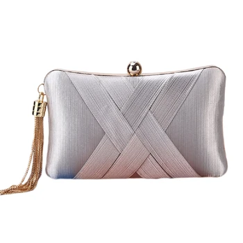 

QZUnique Women's Knotted Satin Evening Clutch Evening Handbag Crossbody Bags with Gold Metal Tassels