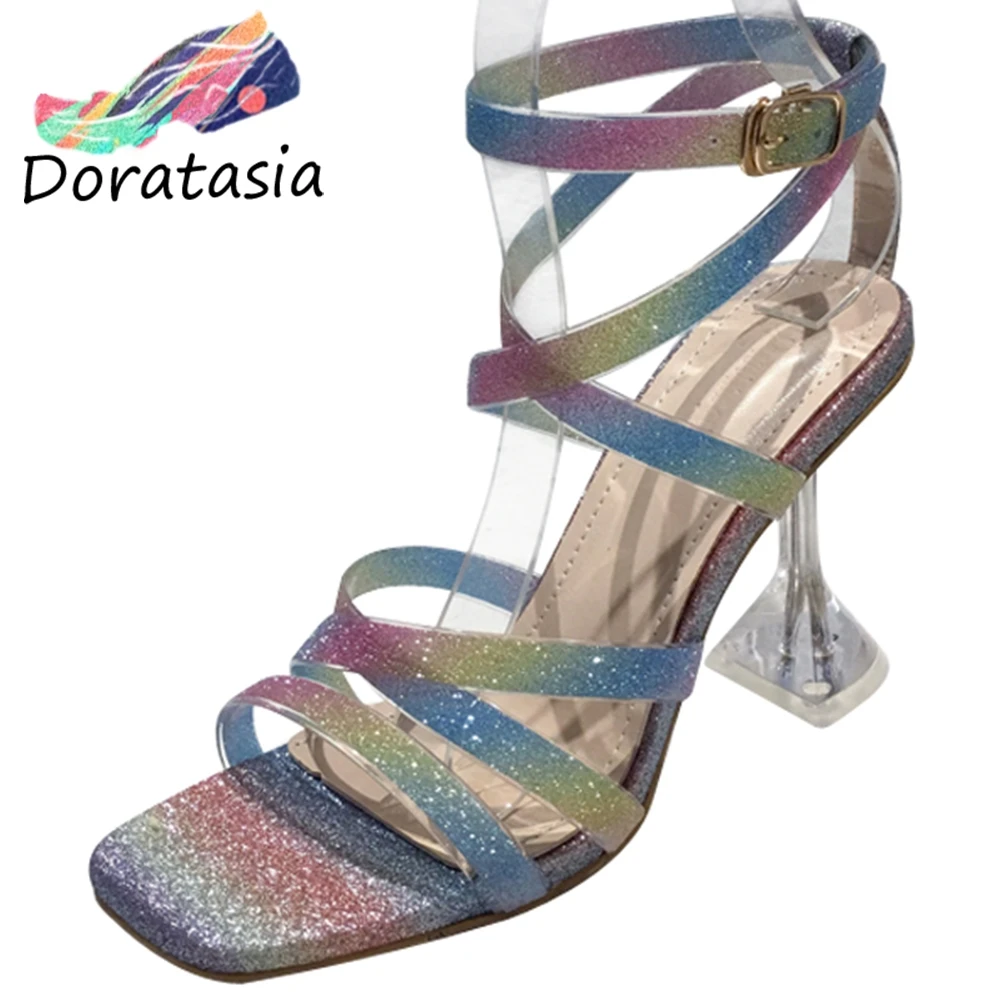 

DORATASIA Big Size 35-41 Brand New Girl Fashion Mixed Colors Sandals Clear High Heels Sandals Women Party Ol Sexy Shoes Woman