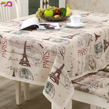 

France Paris Tower Cotton Linen Tablecloth Waterproof Dinner Table Cloth Rectangular Table Romantic Letters Drape Table Cover