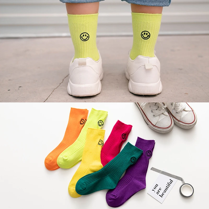 Chico s bebé hasta la rodilla calcetines de las niñas para niños cara de sonrisa de la Escuela de Verano ropa deportiva Toddle niño algodón calcetín largo chico