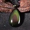 Wholesale Rainbow eye  Natural Obsidian Water Drop Pendants Rope Necklaces Lucky for Men Women Safety Amulet Stone Jewelry 4