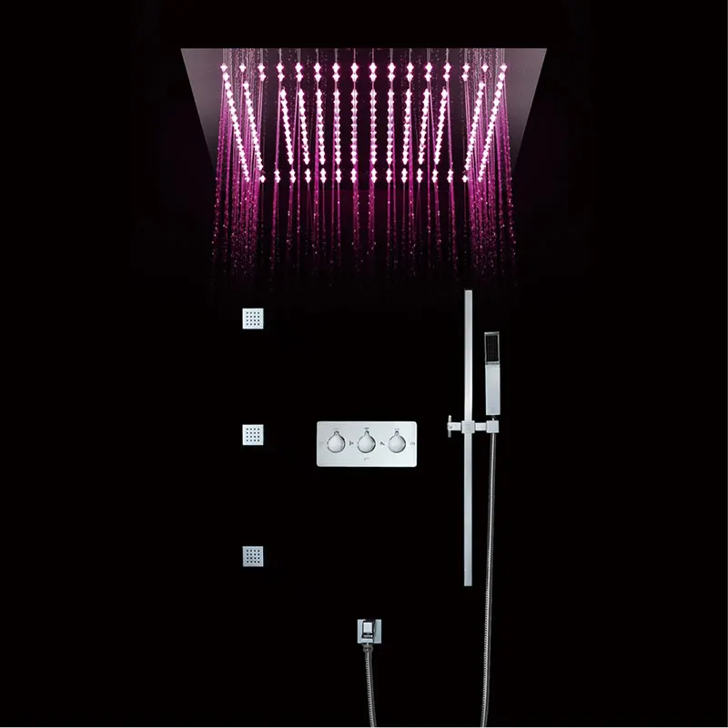 Shower Set Термостатический латунный Смеситель для ванной комнаты, хромированные смесители, 16 дюймов, насадка для душа, душевой набор, переключающий смеситель, клапан, светодиодный, Душевая система - Цвет: Shower Set